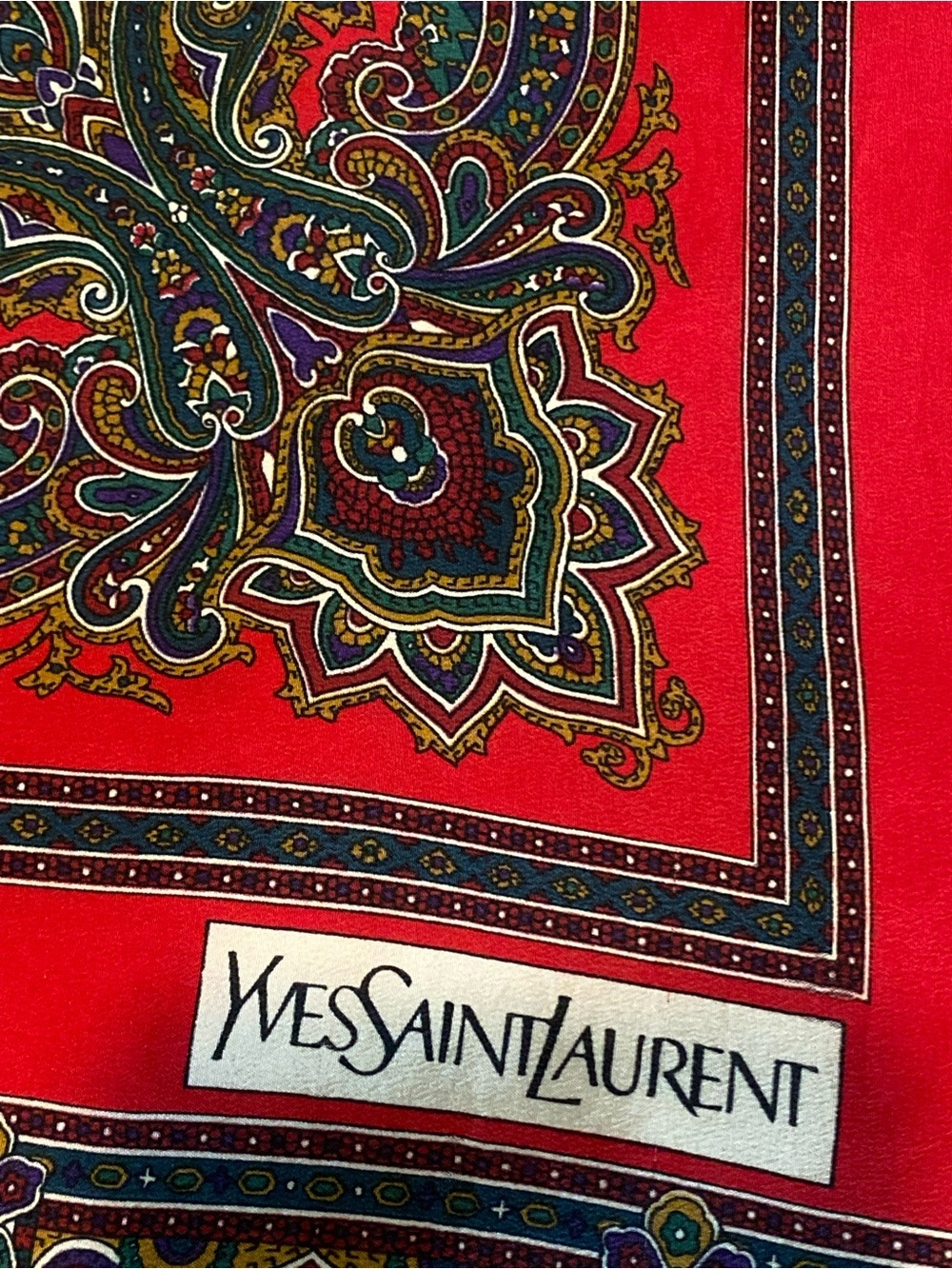 Yves Saint Laurent Red Paisley Silk Scarf.  Vintage, - Picture 2 of 9